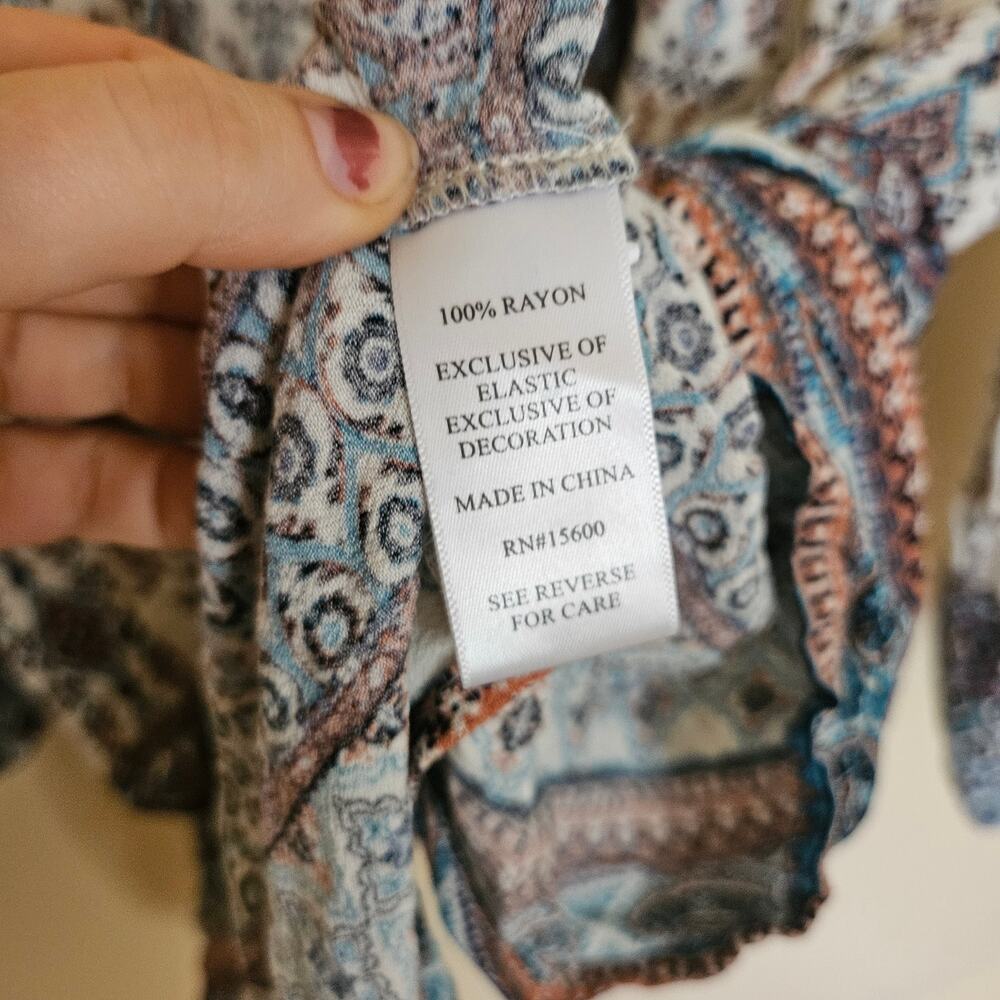 Artesia Size Large L Blouse White Blue Boho Indie Flowy Comfortable Tassles - Picture 7 of 11